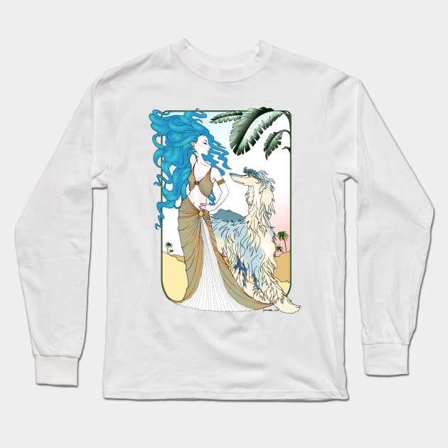 AFGHAN HOUND. Blue Domino  Afghan with blue haired goddess. Long Sleeve T-Shirt by chepea2